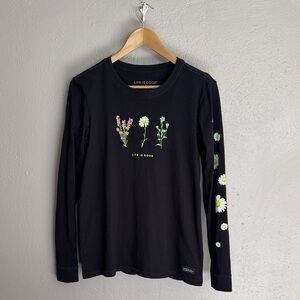 Life Is Good Black Floral Long Sleeve Shirt
